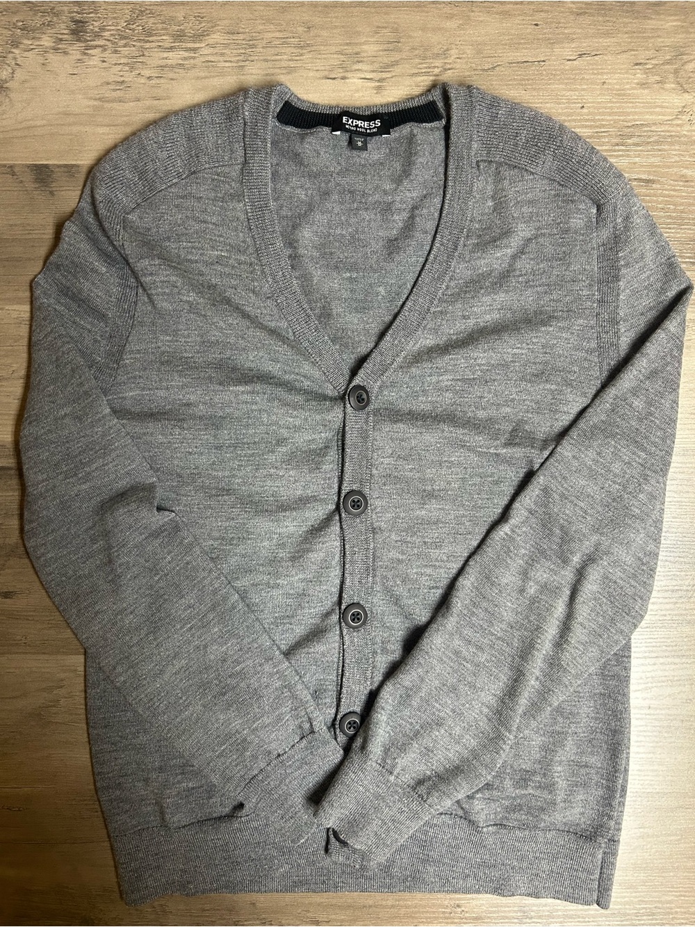 Express Men's Gray Button-Front Merino Wool Blend V-Neck Cardigan
